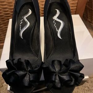 Nina black satin dress shoe mid heel